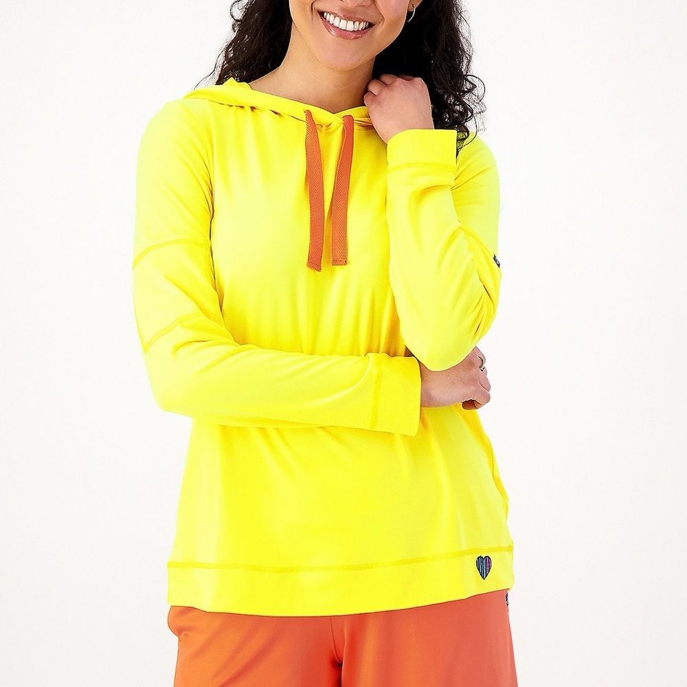 Lug Lounge Hooded Coupe Top Yellow Lightweight Hoodie Athleisure Womens XL